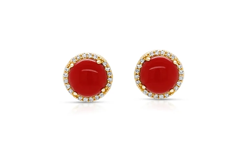 Chilly topaz earrings-Earrings 18Kt Gold Natural Coral & Diamonds Halo