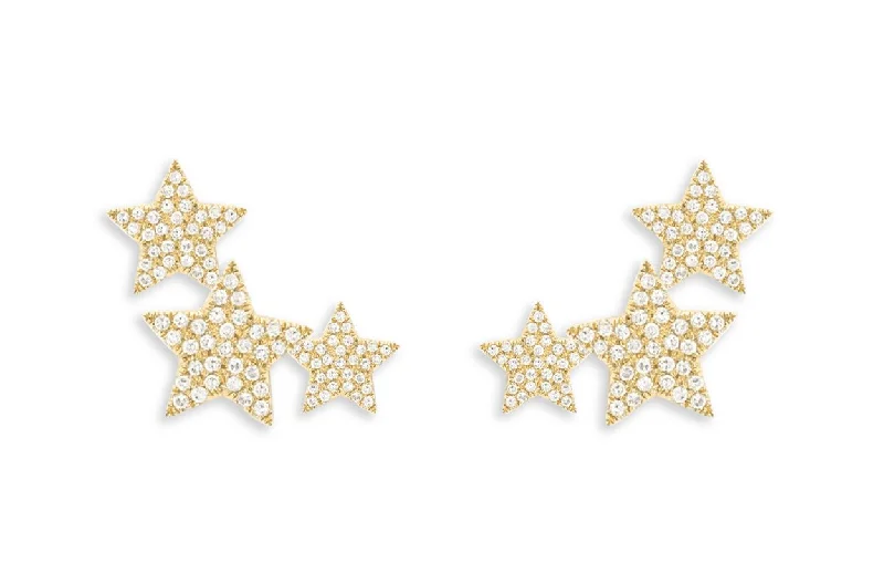 Bright diamond earrings-Earrings 3 Star Gold 14kt & Diamonds