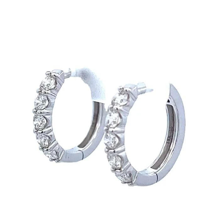 Chilly topaz earrings-Mountz Collection Oval Diamond Hoop Earrings in 14K White Gold