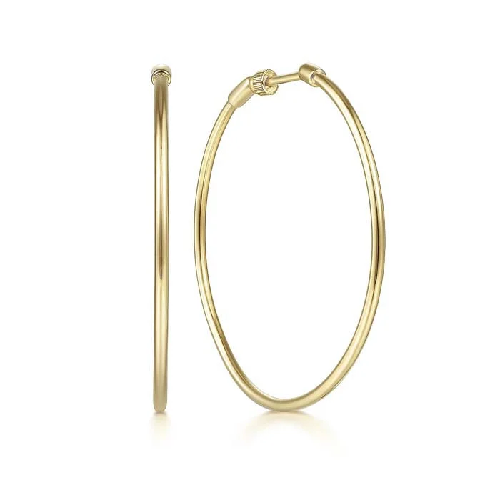 Striated edge earrings-Gabriel & Co. 40mm Round Classic Hoop Earrings in 14K Yellow Gold