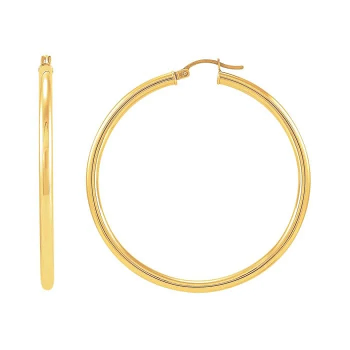 Encased gem earrings-Mountz Collection 3mm x 50mm Round Tube Hoop Earrings in 14K Yellow Gold