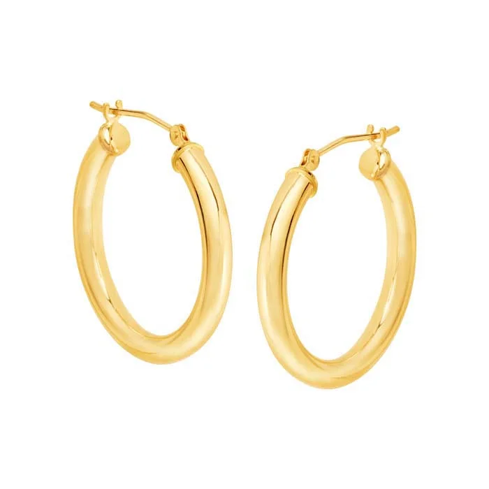 Eclectic stone earrings-Mountz Collection 3mm x 25mm Round Tube Hoop Earrings in 14K Yellow Gold