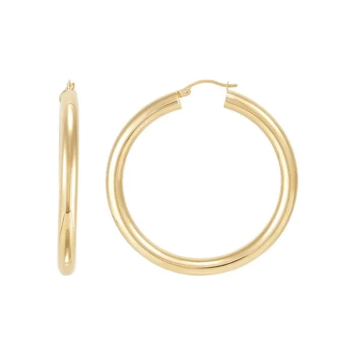 Malleable gem earrings-Mountz Collection 5mm x 50mm Round Tube Hoop Earrings in 14K Yellow Gold