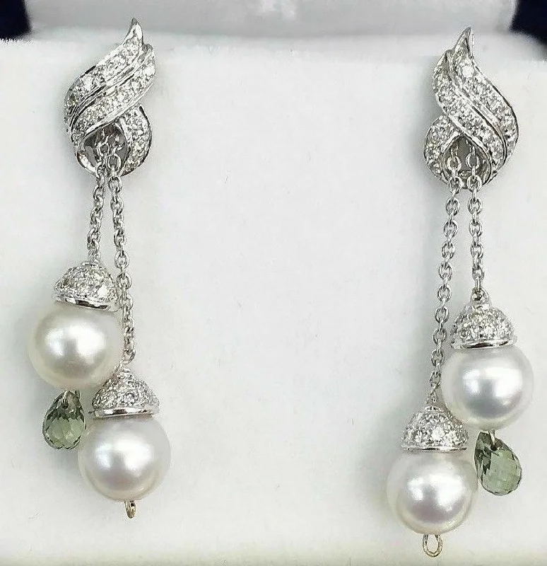 Shimmering quartz earrings-FINE 18kt White Gold Diamond and Pearl Drop Earrings