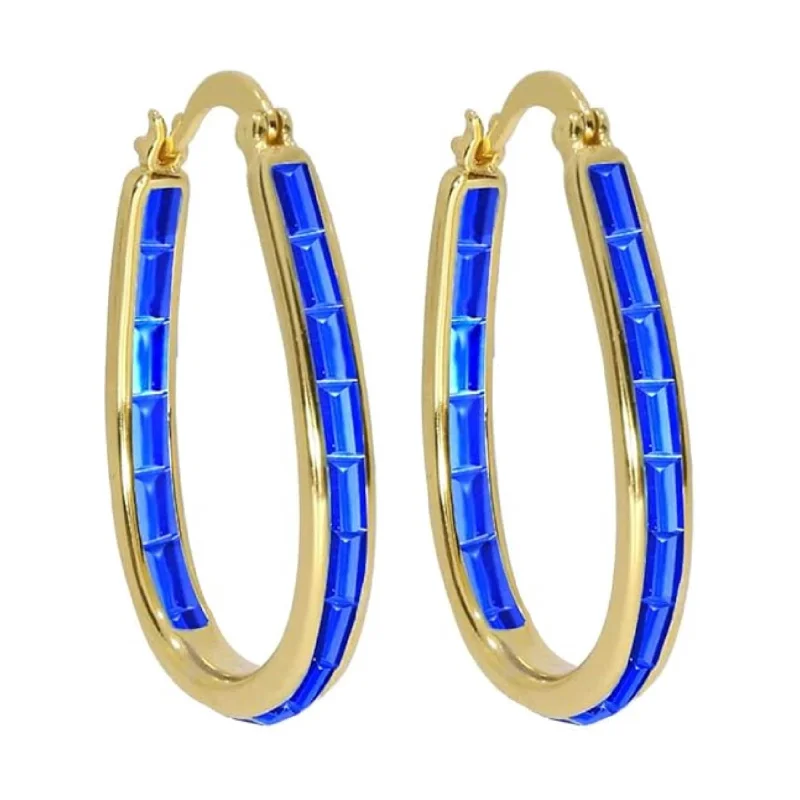 Wire-arc earrings-Gold Sapphire Inside Out Crystal Hoop Earrings For Women - Blue