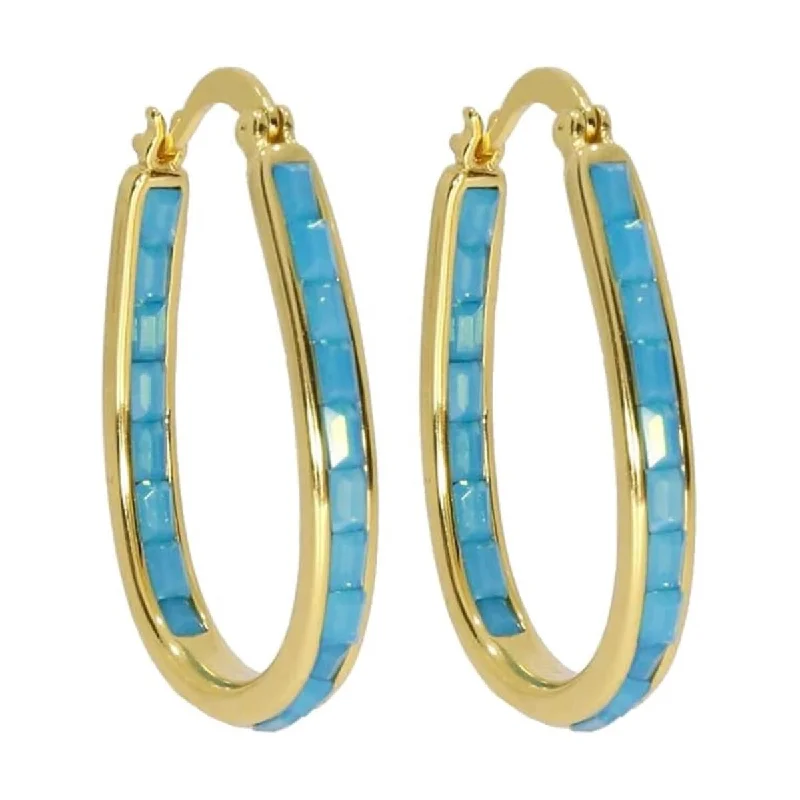 Fixed gem earrings-Gold Turquoise Inside Out Crystal Hoop Earrings For Women - Turquoise