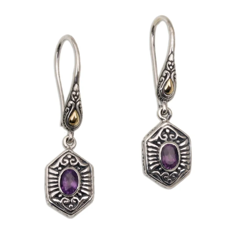 Vintage topaz earrings-Handmade Gold accent amethyst dangle earrings,(Indonesia) - 1.6L*0.4W