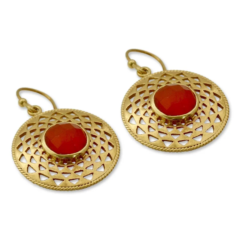 Wide-tier earrings-Handmade Gold Overlay 'Jaipur Sunshine' Onyx Earrings (India)