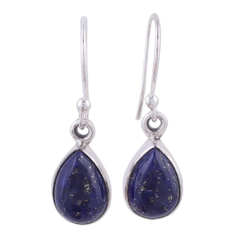 Droplet earrings-Handmade Lapis Lazuli Dangle Earrings, 'Be True' (India)