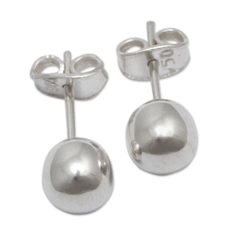 Worn-edge earrings-Handmade Silver 'Polished Sphere' Earrings (Peru)