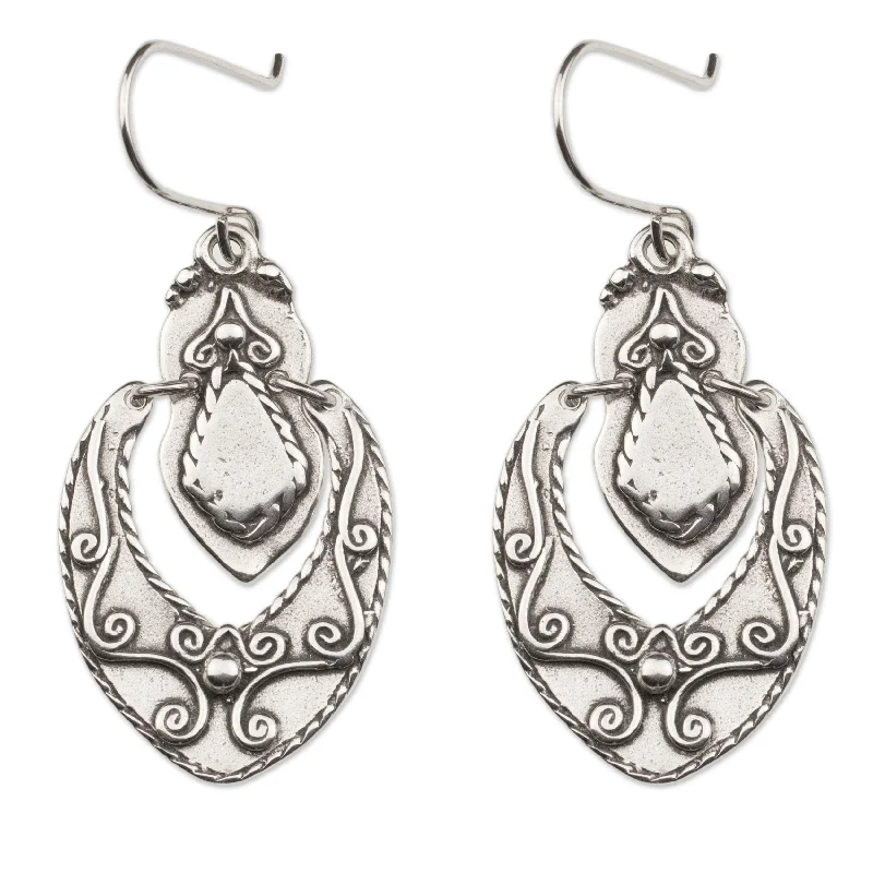 Divided hoop earrings-Handmade Sterling Silver 'Baroque Medallion' Earrings (Mexico)