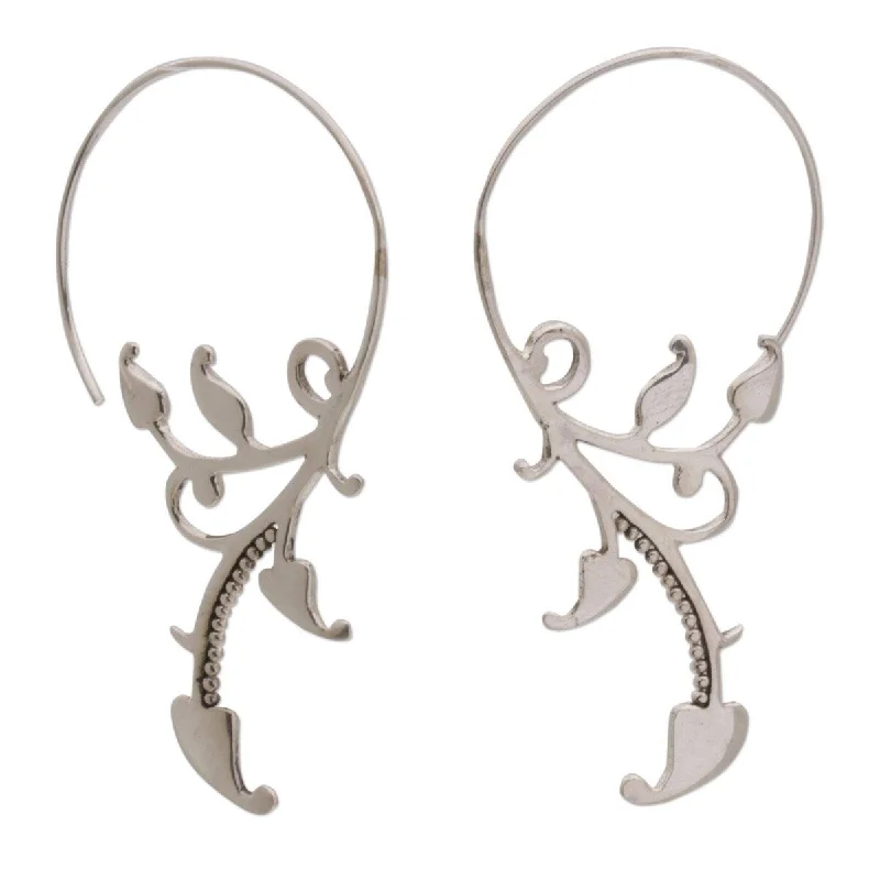 Flecked hoop earrings-Handmade Sterling Silver 'Dotted Vines' Earrings (indonesia)