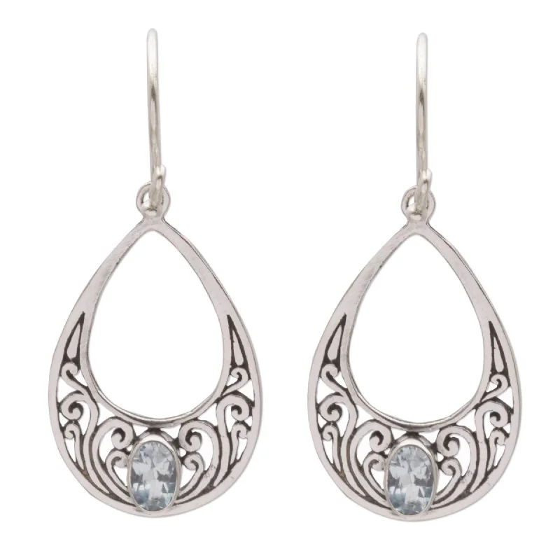 Light morganite earrings-Handmade Sterling Silver 'Elegant Tears' Blue Topaz Earrings (Indonesia)