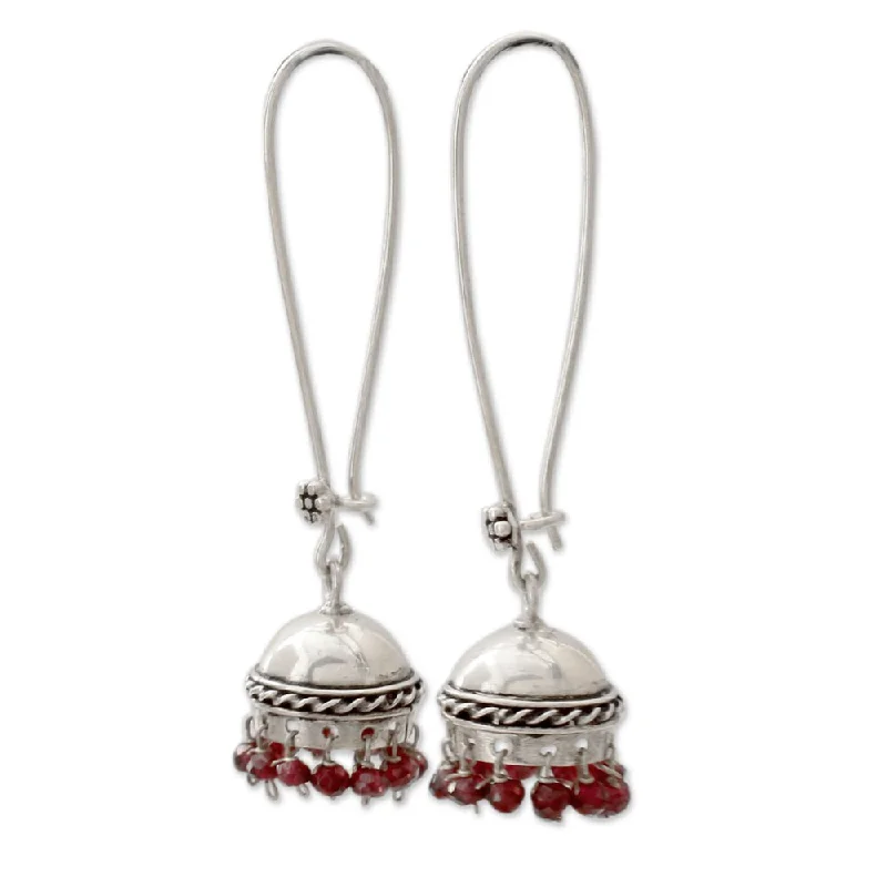 Lifted stone earrings-Handmade Sterling Silver Grand Tradition Garnet Earrings (India)