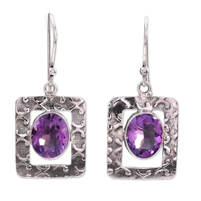 Shimmering iolite earrings-Handmade Sterling Silver 'Hypnotic Intuition' Amethyst Dangle Earrings (India)