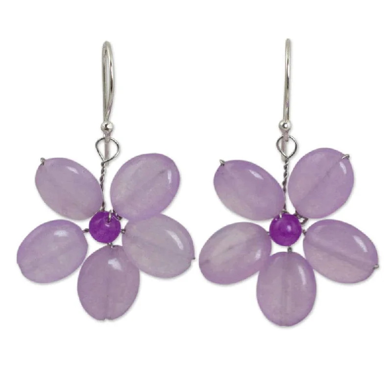 High cabochon earrings-Handmade Sterling Silver 'Lilac Chang Mai Flower' Quartz Earrings (Thailand) - 1.5L*1W