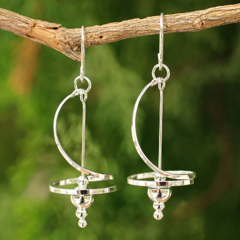 Arcing design earrings-Handmade Sterling Silver Pirouette Drop Swirl/Stately Earrings (Thailand)