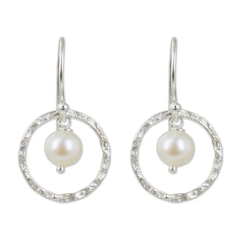 Glossy gem earrings-Handmade Sterling Silver 'Twin Moons' Pearl Earrings (7 mm) (Thailand)