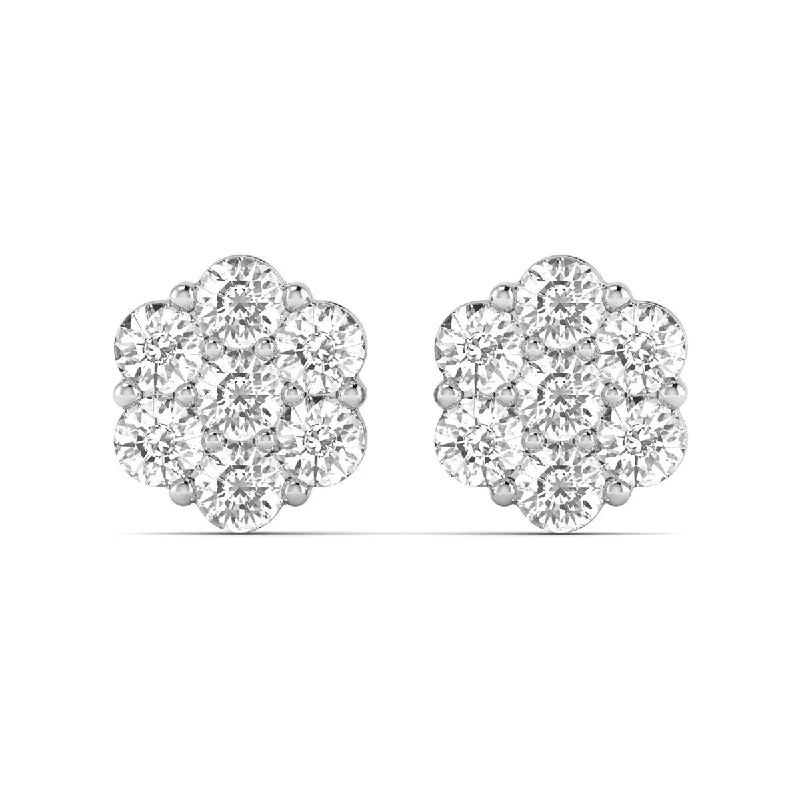 Leaning gem earrings-Marquee 1/2 Carat TW Diamond Flower Cluster Stud Earrings in 14K White Gold