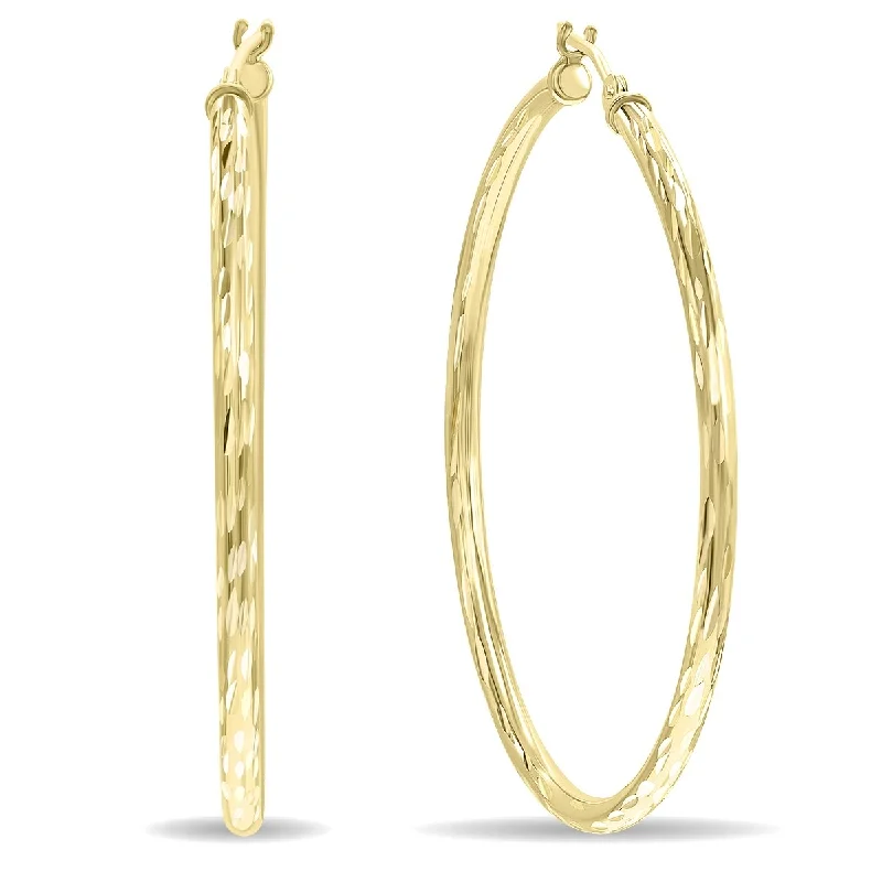 Carved pattern earrings-Marquee Jewels 10K Yellow Gold Shiny Diamond Cut Engraved Hoop Earrings (40mm)