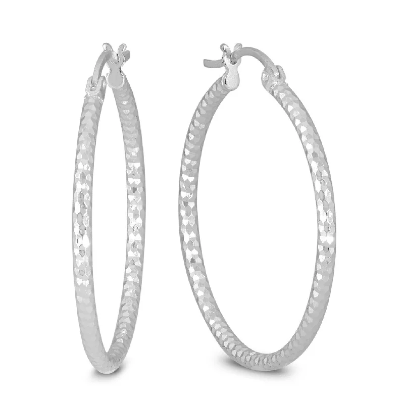 Dual-stone earrings-Marquee Jewels .925 Sterling Silver 30 mm Diamond-Cut Hoop Earrings