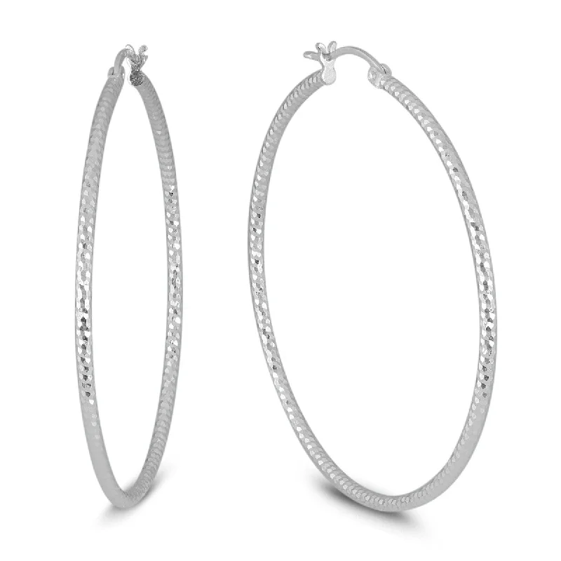 Light-etched earrings-Marquee Jewels .925 Sterling Silver 50 mm Diamond-Cut Hoop Earrings