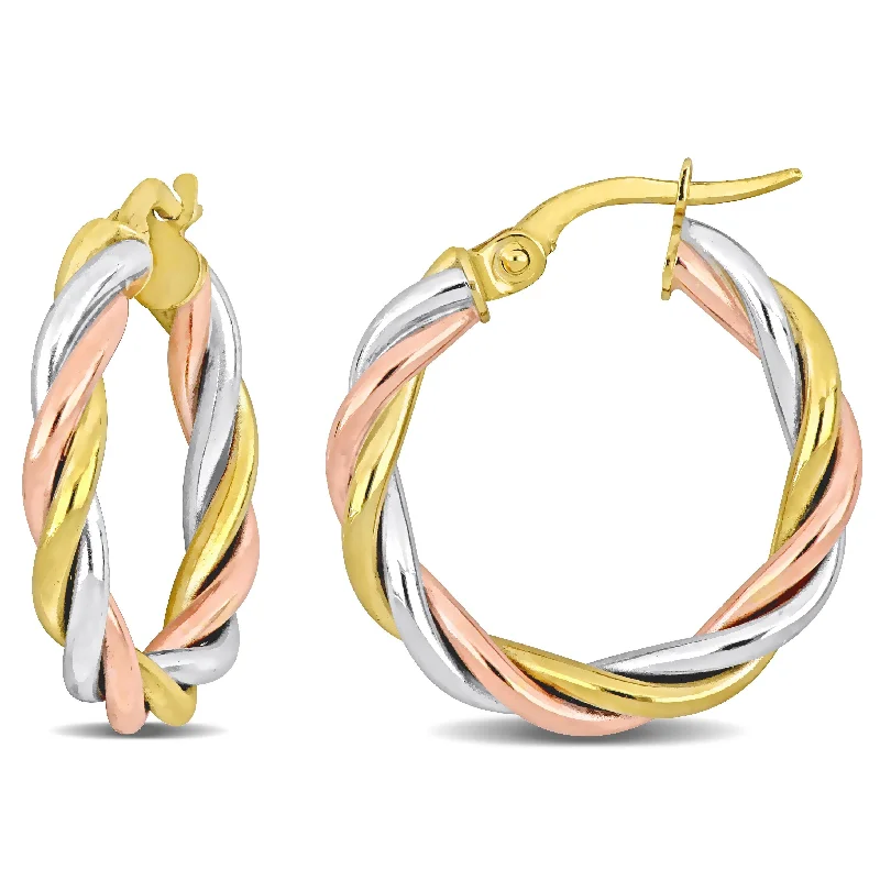 Open coil earrings-Miadora 10K 3-Tone (White Yellow Pink Gold) 21mm Hoop Earrings