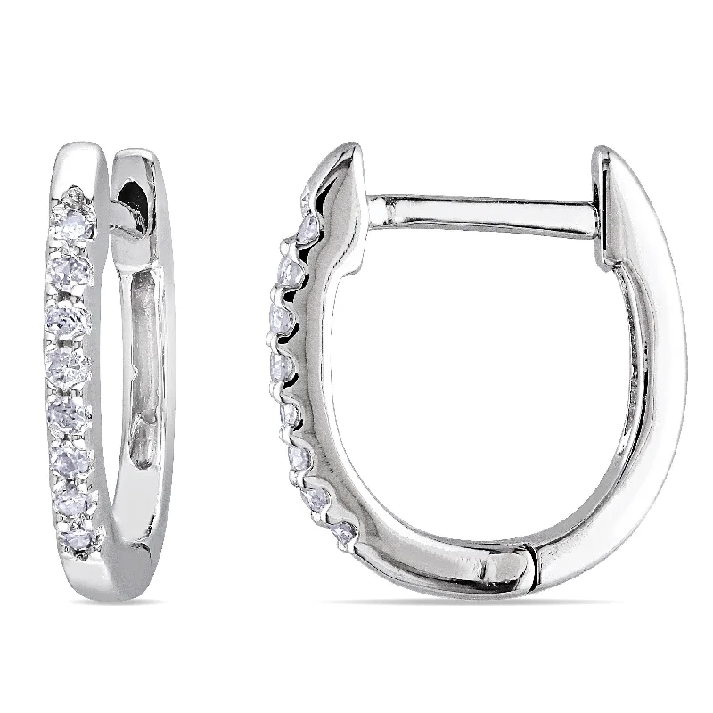 Shaded gem earrings-Miadora 10k White Gold 1/10ct TDW Diamond Huggie Hoop Earrings - 12.7 mm x 1.5 mm x 11.5 mm - 12.7 mm x 1.5 mm x 11.5 mm