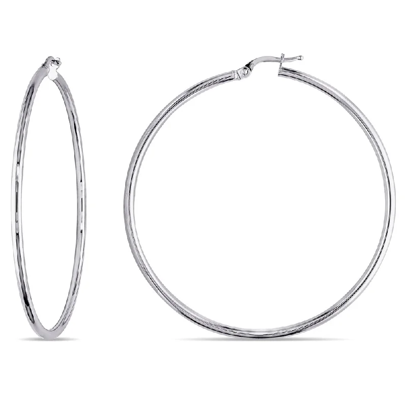 Glossy moonstone earrings-Miadora 10k White Gold Italian Hoop Earrings