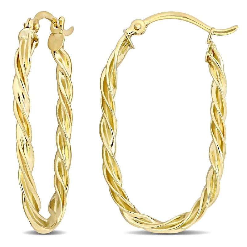 Open coil earrings-Miadora 10k Yellow Gold Oval Twist Hoop Earrings