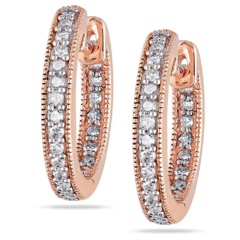 Flecked hoop earrings-Miadora 14k Pink Gold 1/4 CT TDW Diamond Hoop Earrings