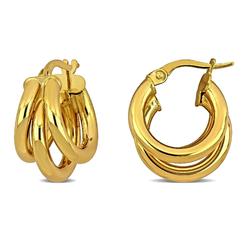 Contoured earrings-Miadora 19mm Triple Row Hoop Earrings in 14k Yellow Gold