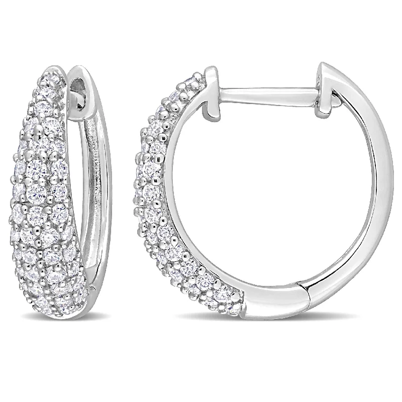 Carved pattern earrings-Miadora 2/5ct DEW Created Moissanite Hoop Earrings in Sterling Silver