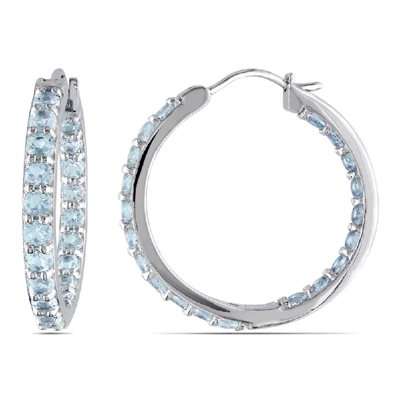 Wire-arc earrings-Miadora Aquamarine Inside-Outside Hoop Earrings in Sterling Silver - Blue