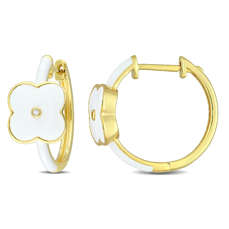 Satin iron earrings-Miadora Created White Sapphire Floral Hoop Earrings in Yellow Plated Sterling Silver