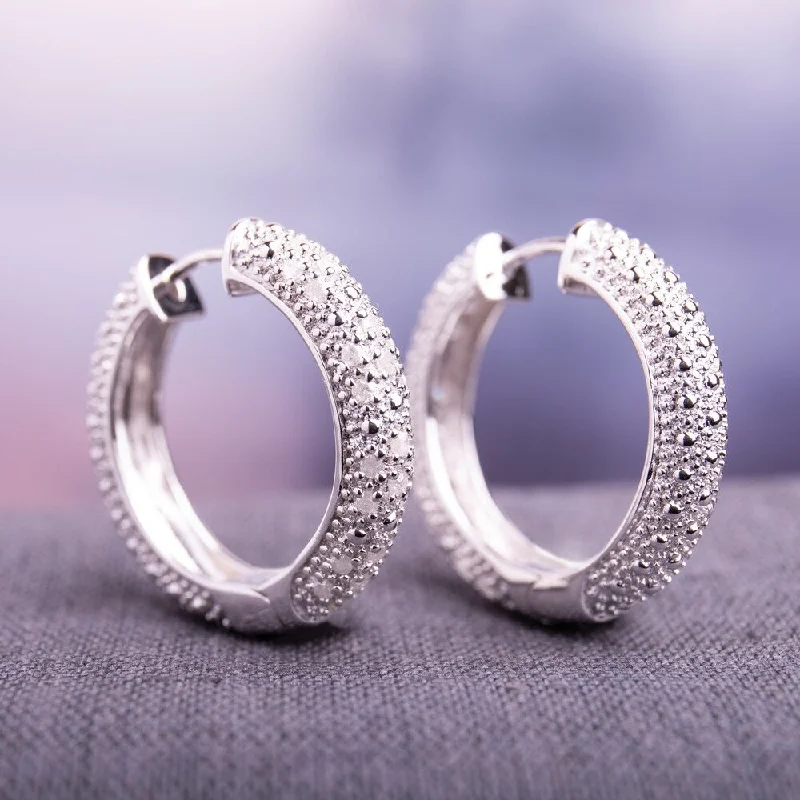 Satin iron earrings-Miadora Sterling Silver 1/2ct TDW Diamond Hoop Earrings - 23.4 mm x 4.4 mm - 23.4 mm x 4.4 mm