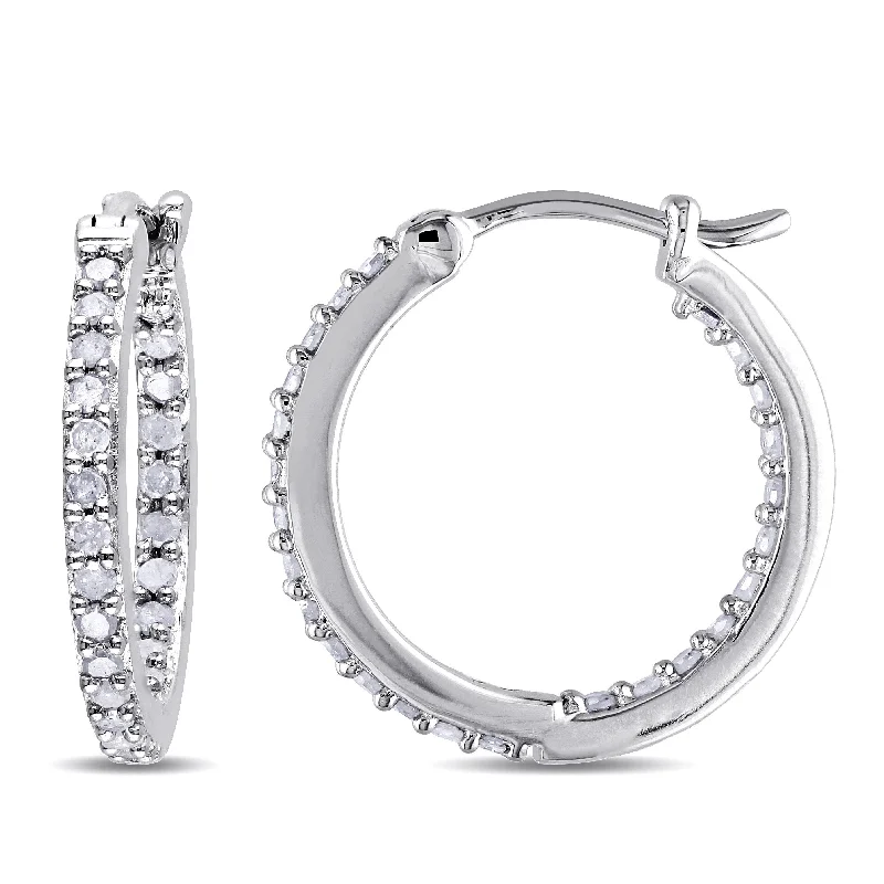 Shiny molybdenum earrings-Miadora Sterling Silver 1/2ct TDW Diamond Inside Outside Hoop Earrings - 18 mm x 1.8 mm x 18 mm - 18 mm x 1.8 mm x 18 mm