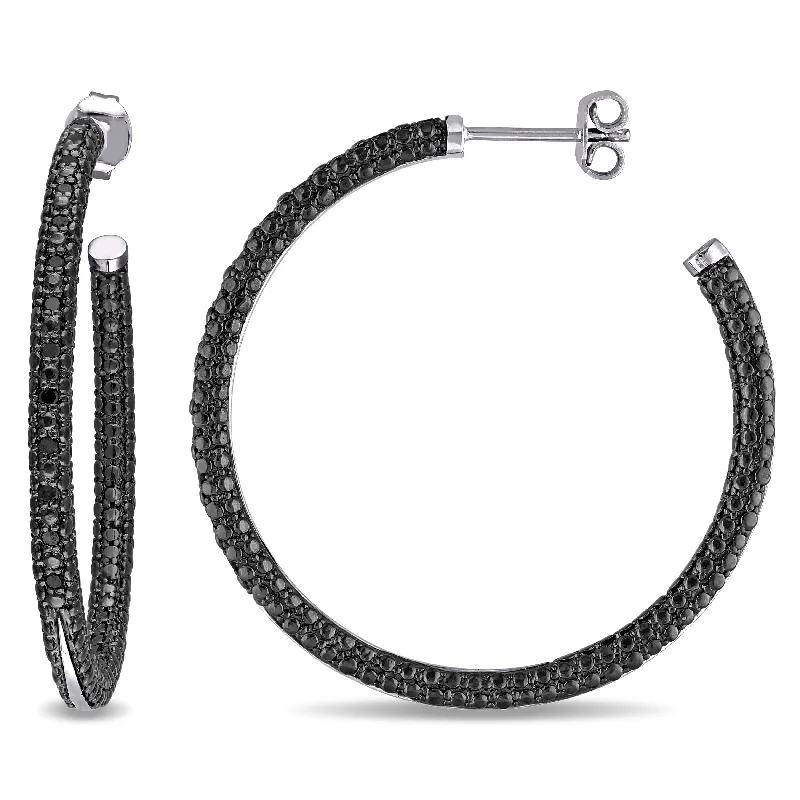 Wire-arc earrings-Miadora Sterling Silver 1/4ct TDW Black Diamond Hoop Earrings - 39.4 mm x 2.9 mm x 39.4 mm - 39.4 mm x 2.9 mm x 39.4 mm