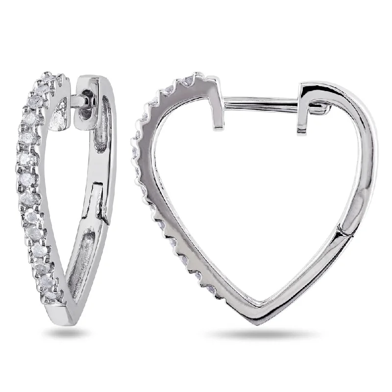 Shiny gold earrings-Miadora Sterling Silver 1/4ct TDW Diamond Heart Hoop Earrings