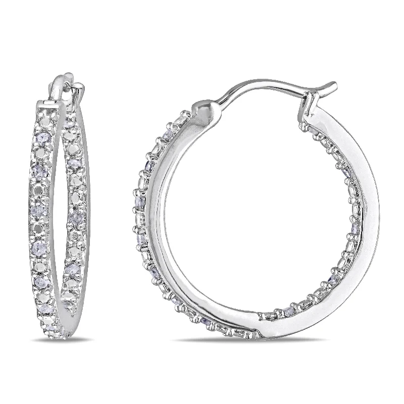 Frayed edge earrings-Miadora Sterling Silver 1/4ct TDW Diamond Hoop Earrings