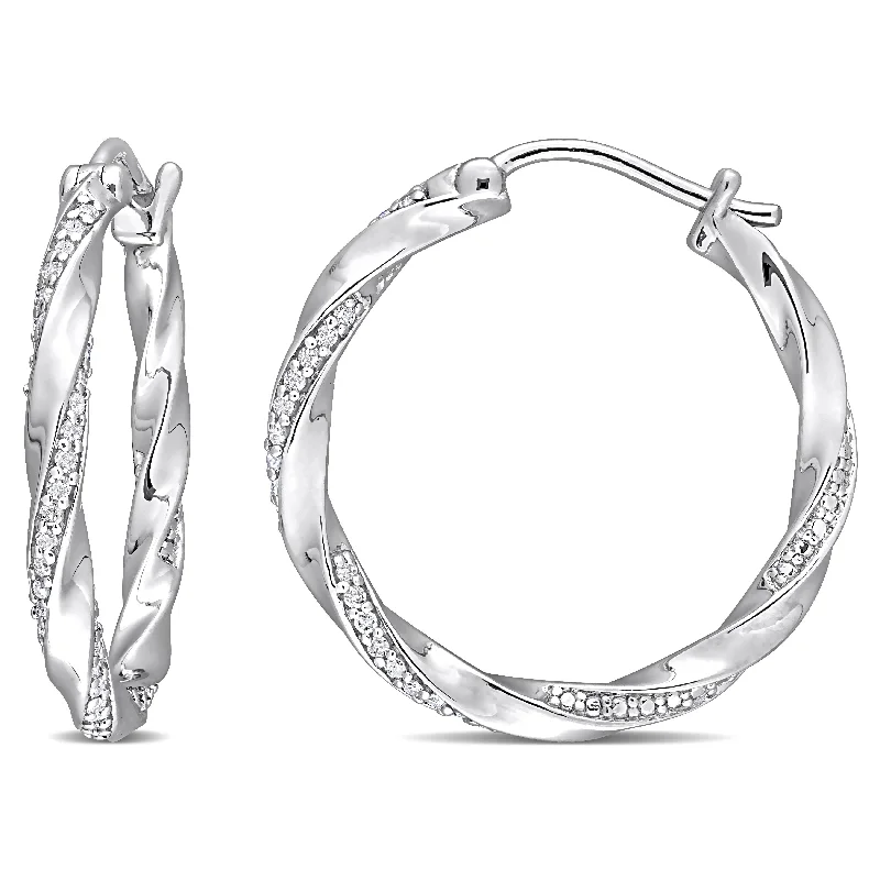 Shimmering quartz earrings-Miadora Sterling Silver 1/4ct TDW Diamond Twisted Hoop Earrings