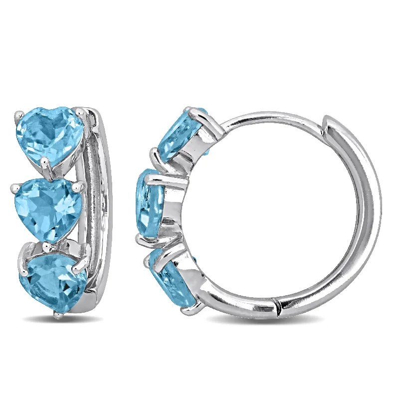 Frayed edge earrings-Miadora Sterling Silver 2.88ct TGW Heart Shape Sky Blue Topaz Hoop Earrings