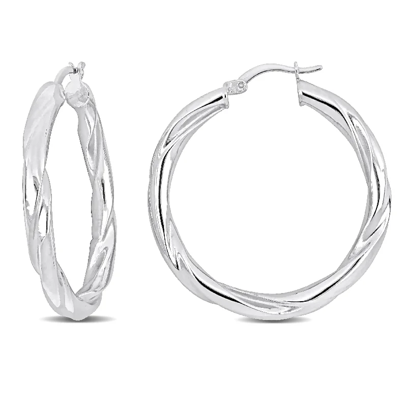 Narrow-tier earrings-Miadora Sterling Silver 37mm Round Twist Hoop Earrings