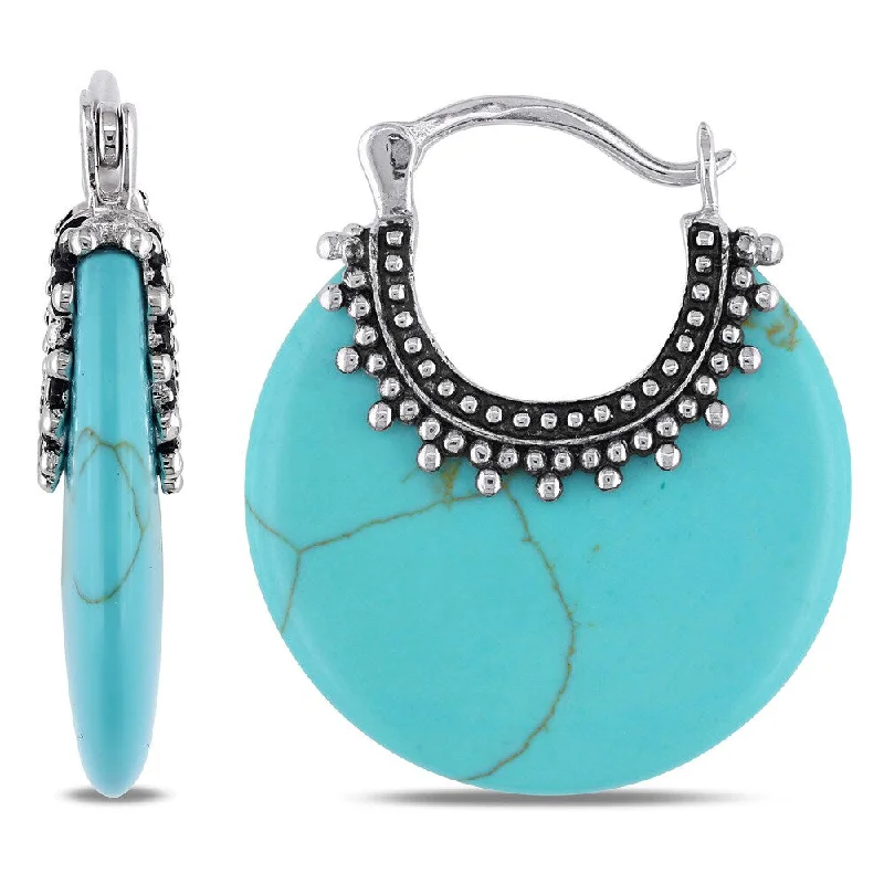 Flat-set stone earrings-Miadora Sterling Silver Synthetic Turquoise Clip-In Hoop Earrings