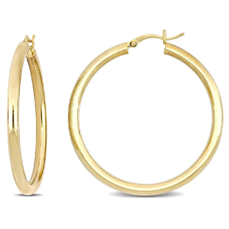 Braided fiber earrings-Miadora Yellow Plated Sterling Silver Tube Hoop Earrings (40 MM)