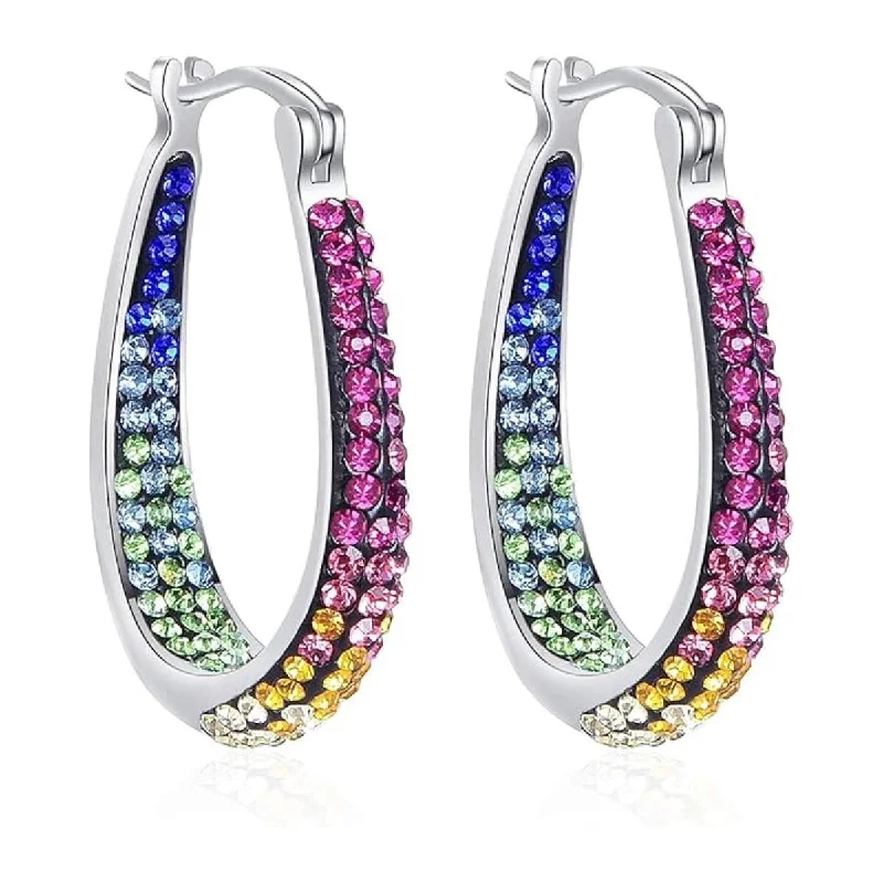 Satin granite earrings-Multi Color Inside Out Crystal Hoop Earrings For Women - Multi Color