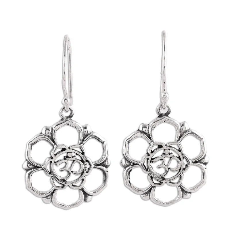 Ridge motif earrings-NOVICA Floral Om, Sterling silver dangle earrings - 1.5*0.8