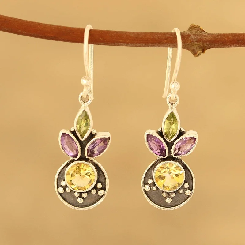 Heaped birthstone earrings-NOVICA Glittering Melody, Multi-gemstone dangle earrings - 1.5*0.4