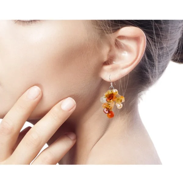 Rich topaz earrings-NOVICA Handmade Freshwater Pearls and Orange Carnelian Cluster Earrings (Thailand) - 1.8*0.8