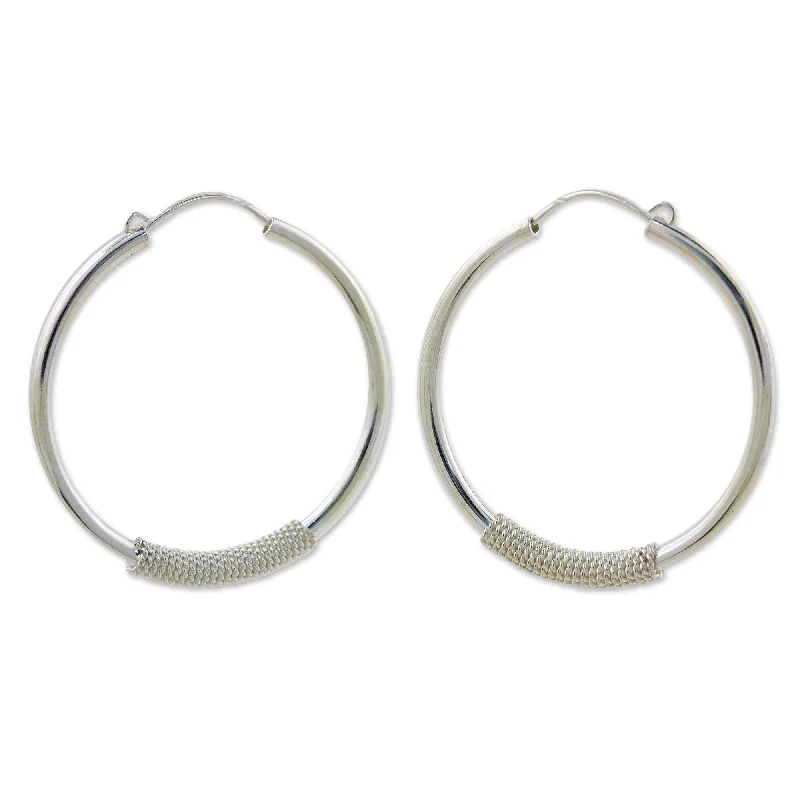 Braided fiber earrings-Novica Handmade Loop The Hoop Silver Hoop Earrings